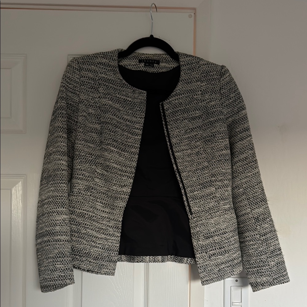 Theory Black and White Tweed Blazer